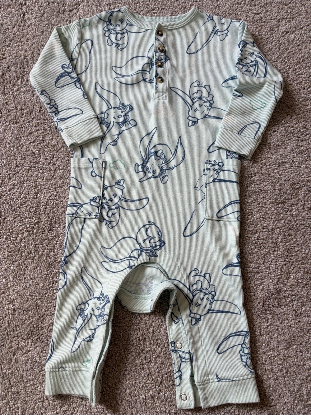 jumping beans Light Green Dumbo Print Long-Sleeve Footie